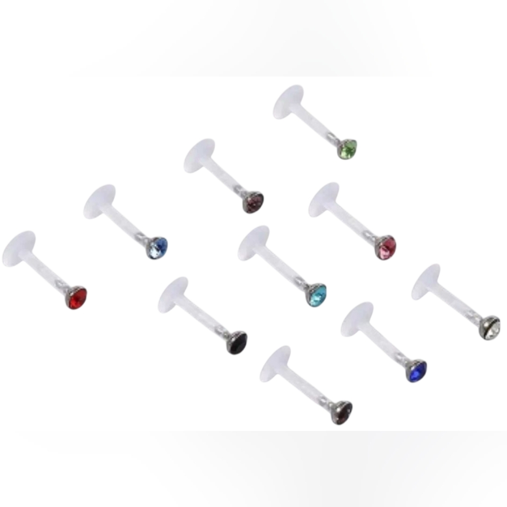 Gemstone Labret Studs Set Of 10 Clear Lip New, Never Used